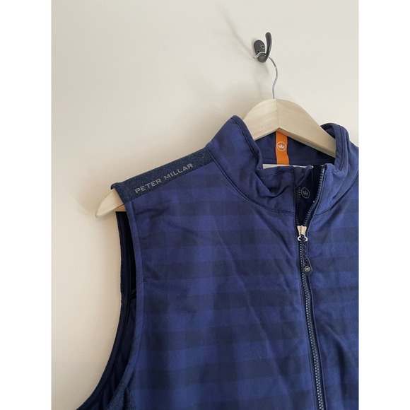 Peter Millar Fuse Elite Flannel Hybrid Vest Men Size Medium Plaid Blue Golf New - Picture 2 of 11